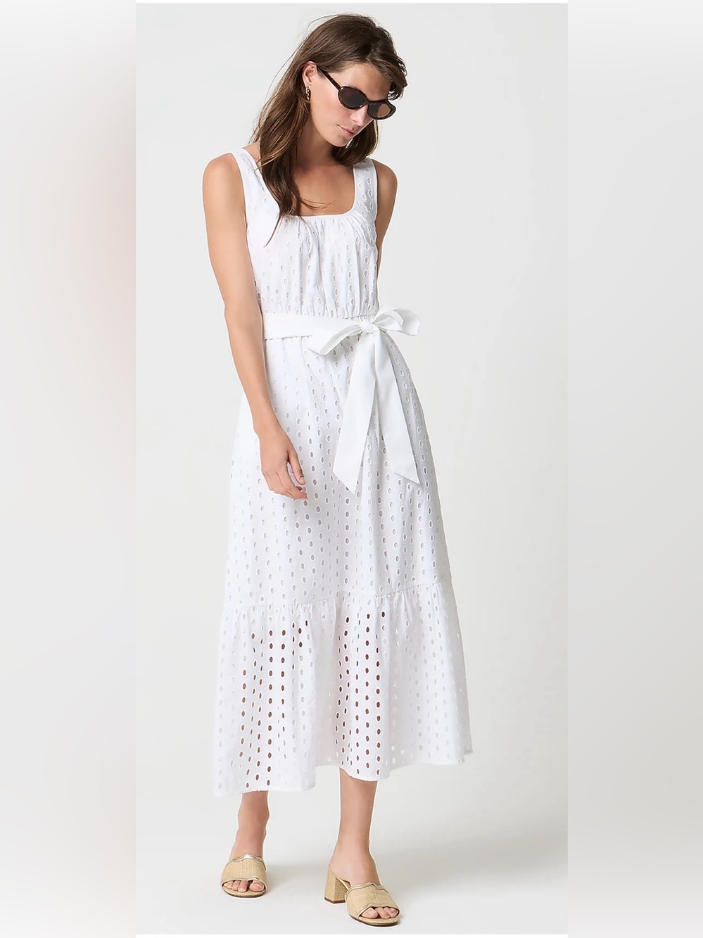 NWT J.Crew White Eyelet Belted Midi Maxi Dress Size 2 CU588